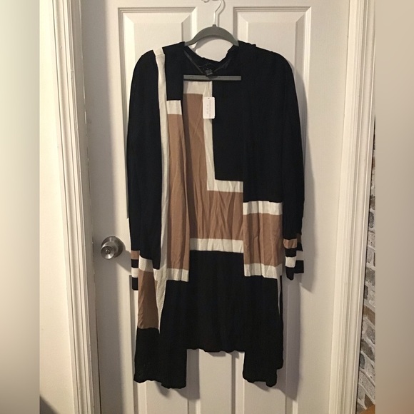 Allegra Sweaters - NWT!  Elegant Black and Tan Long Sleeve Cardigan